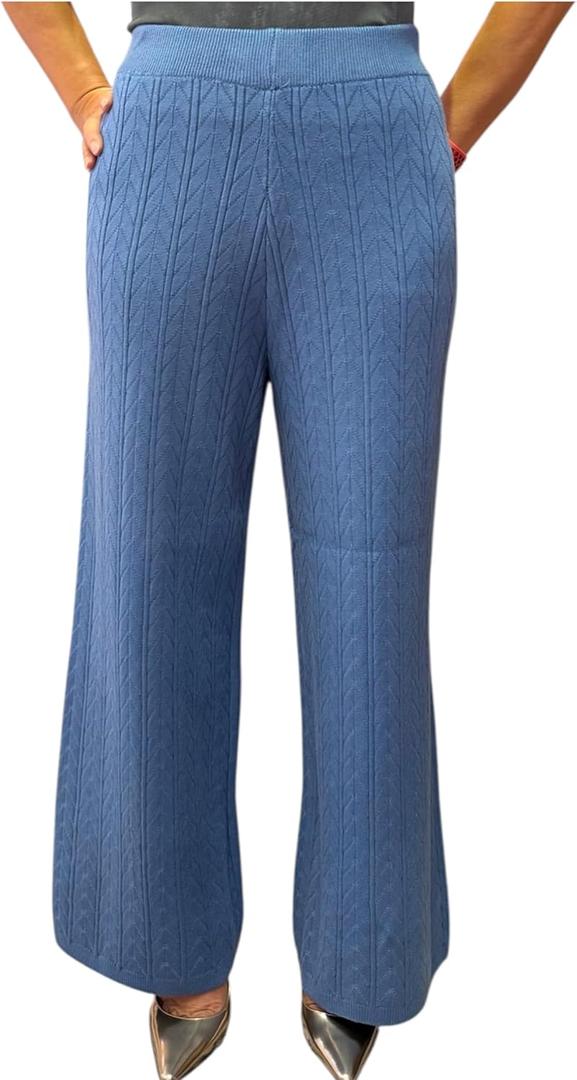 Women's Knit Wide Leg Pants, Cable Pattern, Elastic Waist, Free Size. One Size