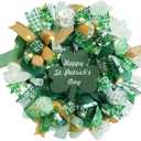 25 Inch Large St Patricks Day Decorations Wreath, Handmade Artificial Shamrock Wreath for Front Door with LED Lights, Kiss Me Im Irish for Wall Decor Window, Saint Paddys Day Decorations