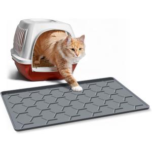 Cat Litter Box Mat, Silicone Kitty Litter Mat, 24" X 16" Waterproof Silicone Pad for Floor, Dark Gray