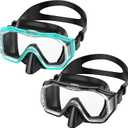 W WSTOO Adults Swim Goggles with Nose Cover,HD 3-Window Wide Vision Lens Snorkel Diving Swimming Mask Anti-Fog&Leak (Large, 2 Pack Black+black Lake Green)