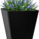 Tall Black Planter for Outdoor Plants, 22" Outdoor Planters for Porch,Mertal Large Flower Pot with Drainage Holes for Porch,Garden, Patio, Yard