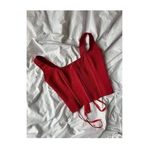 Shein Red Lace Up Corset Cropped Top, Size XL 