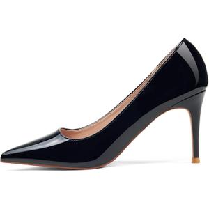 Elisabet Tang 3 in Classic Pointy Pull on Heeled Wedding Pumps - Comfortable Stiletto Closed Toe Dress Heels for Prom Work (11, Black Patent)