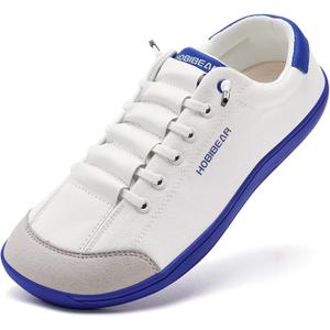 HOBIBEAR Barefoot Minimalist Shoes Womens Mens | Zero Drop | Wide Width Canvas Slip-on Shoes (White/Blue)