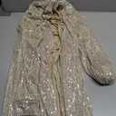 Sequin Saprkly Mini Dress Long Sleeve Homecoming V Neck Bodycon Dress Party Prom Cocktail Glitter Dress (Beige, XL)