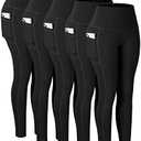 CHRLEISURE Leggings with Pockets for Women, High Waisted Tummy Control Workout Yoga Pants(5 Packs Black, S)