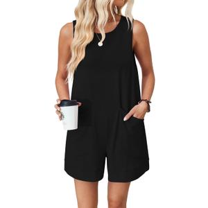 VUTRU Rompers for Women Summer Short Jumpsuits Loose Fit Casual Romper Comfy Cotton One Piece with Pockets (XX-Large, Black)