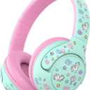 iClever BTH27 Toddler Headphones for 2+ Year Old-CPC Certified, 75/80dBA Safe Volume Limited, 74H Playtime, Bluetooth 5.4, BPA Free, Kids Bluetooth Headphones Aux Cord for Travel iPad, Green/Pink
