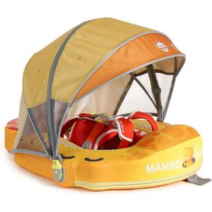 Mambobaby Float Non-Inflatable Baby Float with Canopy, Five-Point Safety System, 3D Canopy(Detachable) UPF 50+, Baby Pool Floats for 3-24 Months, Dual-Mode Toddler Swim Floaties