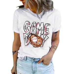 Baseball Game Day T Shirt for Women Retro Letter Printed Tee Baseball Mom Pattern Game Day Gifts Funny Short Sleeve Top（XX-Large, White)