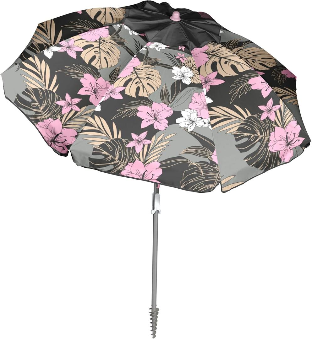 Roxy Beach Umbrella with UV 50+ Sun Protection  Adjustable Tilt, Windproof Design, Lightweight Portable Umbrella with Carry Bag  Perfect for Beach, Patio, or Outdoor Use (Anthracite)