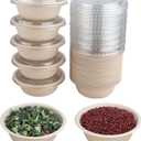 16 oz Round Disposable salad bowls with lids, Sugarcane Fiber Paper Bowls take away food containers Plant Fibers Freezer Safe 50 Pack