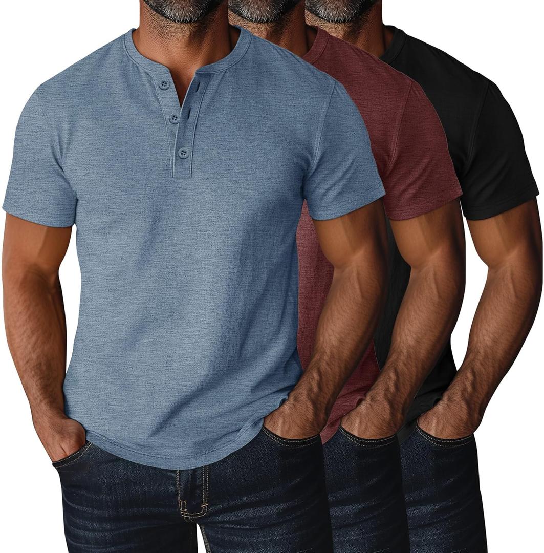 Ficerd 3 Pack Men's Big and Tall Shirts Cotton Short Sleeve Plus Size Tee Loose Fit Casual T Shirts Basic Oversized Tops (X-Large, Black, Burgundy, Light Haze Blue)