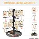 4-Tier Rotating Jewelry Display Stand with 80 Hooks, Earring Display for Vendors Large Capacity Jewelry Rack Keychain Display Necklace Bracelet Holder for Retail-Black