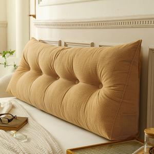 Triangular Wedge Pillow Twin for College Dorm with Side Pocket Large Bolster Cushion Headboard Backrest Reading Bed Rest Pillows,Camel,39 * 7.87 * 19.68in, Twin39in*7.87in*19.68in