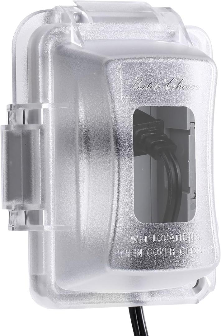 Bates- Weatherproof Electrical Outlet Cover, 1-Gang, Outdoor Plug Cover (Clear)