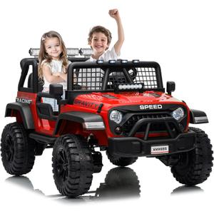 Garvee 24V 2-Seater Kids Electric Truck with Parent Remote Control, 100Min Ride-on Car, 4WD Dual Motor, 2 Speeds, Spring Shock Absorber, LED Headlights, Siblings Gift Kids Electric Vehicle, Red