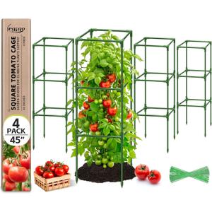 Legigo 4 Pack Square Tomato Cages for Garden- Up to 45 Inch Tomato Trellis Plant Cages Support, Tomato Stakes and Supports Cage for Climbing Vegetables Raised Garden Bed Cucumbers Peppers Flowers
