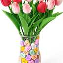 Mulbozy Valentines Day Decorations, Valentine Theme Decor with Glass VaseConversation Hearts Filler & Tulips for The Home or Office Centerpiece Table