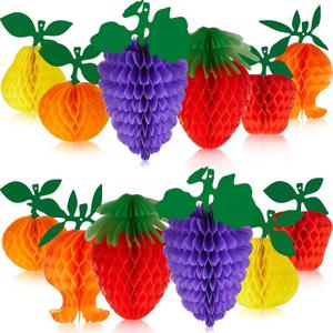 Outus 12 Pcs Fruit Party Decorations Honeycomb Hanging Tissue Paper Ball Strawberry Apple Table Centerpieces for Dancing Fruit 1st Birthday Decorations Twotti Hawaiian Tropical Themed Party Supplies