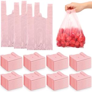 Dunzoom 1000 Pcs Small T Shirt Bags Bulk 7"x3.5"x13" Pink Plastic Shopping Bags with Handles for Small Business, Retail, Grocery, Merchandise, Convenience Store, Supermarket, Restaurant