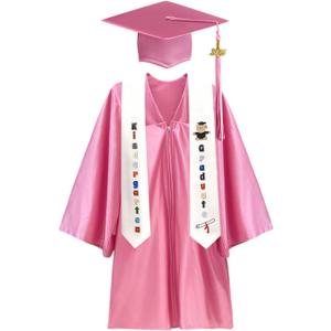 Kids Graduation Cap and Gown Set 2025 -Preschool Graduation Cap with Printed Stole Grad Gift (Pink)