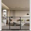 WAOWAO Triple Lock 49.21-66.54" Baby Gate Extra Wide Pressure Mounted Walk Through Swing Auto Close Safety Black Metal Dog Pet Puppy for Stairs,Doorways,Kitchen