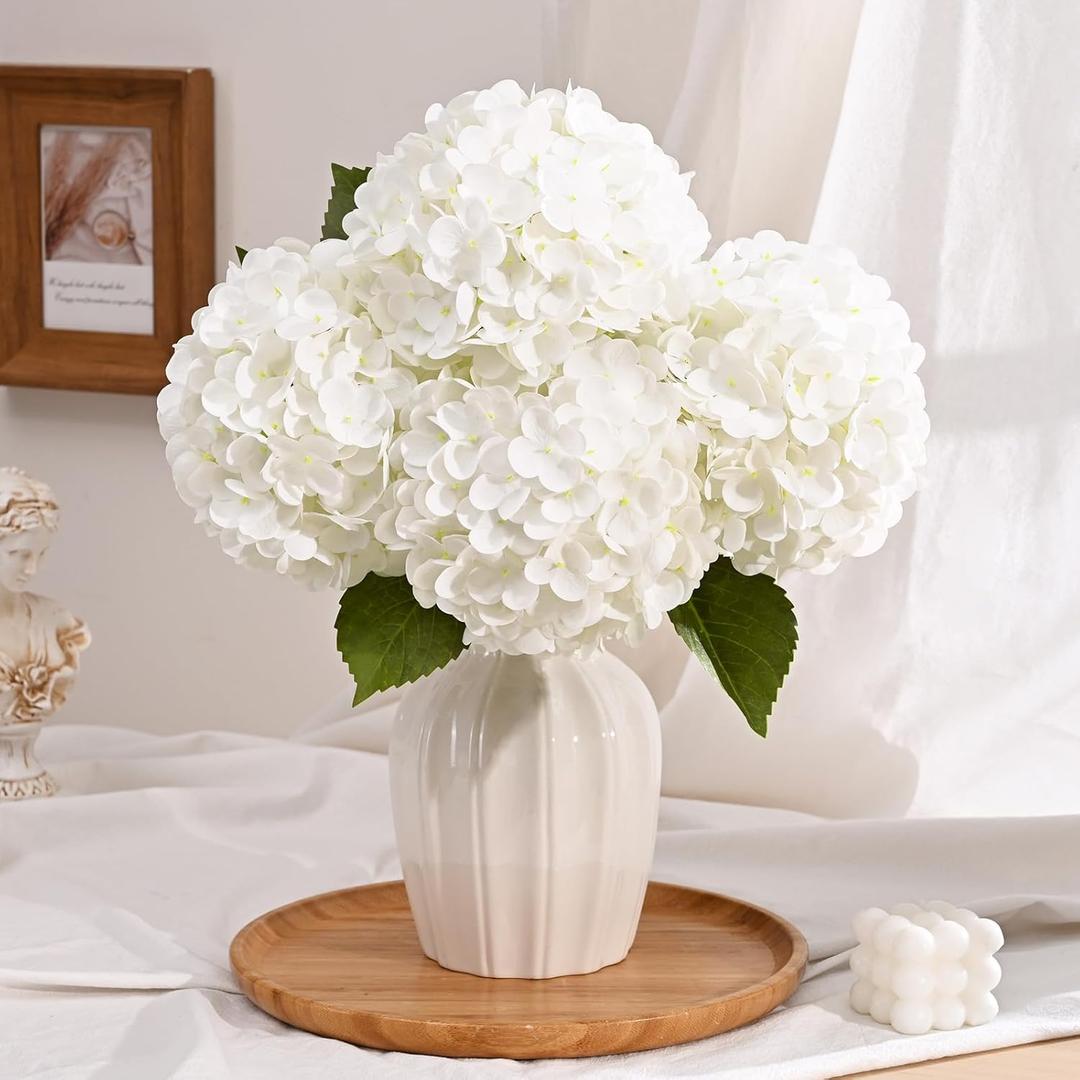 8 Pcs White Hydrangea Artificial Flowers, Latex Real Touch Hydrangea Flowers, 19.6'' Full Faux Hydrangea Flowers Fake Flowers for Home Decor Party Wedding Centerpiece Bouquet Floral Arrangements