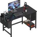 Lufeiya Computer Desk with Fabric Drawers, 40 Inch Reversible Gaming Desk for Small Space Home Office, Modern Simple Study Writing Table PC Desks for Bedroom, Black