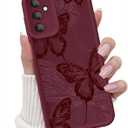 for Samsung Galaxy A15 5G Case, Creative Butterfly Pattern Design for Girl Women, Soft Silicone Shockproof Anti-Scratch Protection Phone Cover for Galaxy A15 (Burgundy Red Butterfly)
