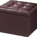 AmasSmile Storage Ottoman Folding Foot Rest Stool, Leather Footstool Bench, Short Ottoman Stool, Storage Foot Rest Store, Books (Brown, 17" D x 13" W x 13" H)