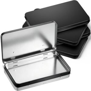 Geiserailie 4 Pack Rectangular Metal Tin Box with Lid Metal Hinged Lid Tin Empty Box Container Storage for Watercolor Jewelry Pen Eraser Pill Candy Craft Organize 7.0 x 4.2 x 0.6'' (Black)