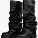 PU Leather Grunge Y2K Punk Chunky Platform Knee High Boots for Women Fashion Fold Over Wedge Heels for Walking Party Commuting or Date Night Outfits
6