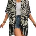 Bsubseach Women's Kimono Bathing Suit Cover Ups Cardigans Floral Loose Open Front Casual CoverUps for Swimwear, Black (Black)