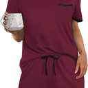 Ekouaer Pajama Set for Women 2 Piece Lounge Set Short Sleeve Tops and Shorts Soft Sleepwear, Chest Pocket (Red, XXL)