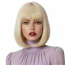 Svolna White Blonde Short Bob Wig with Bangs, Platinum Blonde Synthetic Straight Hair Wigs for Women, 14 Inch Cosplay Costume Bob Wig (613#)