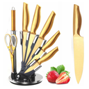 Gold Kitchen Knife Set with Block, Gold Titanium-Coated High Carbon Stainless Steel Non-Rust Chef Knives,Ideal Gifts for Wome Home Cooking