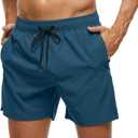 SILKWORLD Men's Swim Trunks Quick Dry Beach Shorts with Pockets (Mq18_zip_nordic Blue)