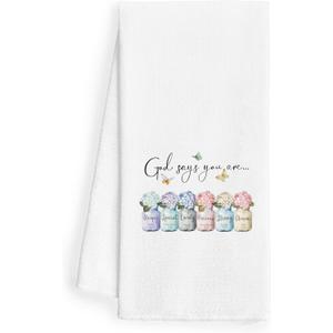 2 x WFSM Boho Christian Kitchen Towels 16x24 - God Says You are Christian Dish Towels for Kitchen, Inspirational Christian Gifts for Women, Bible Verse Scripture Decorative Hand Towels for Bathroom