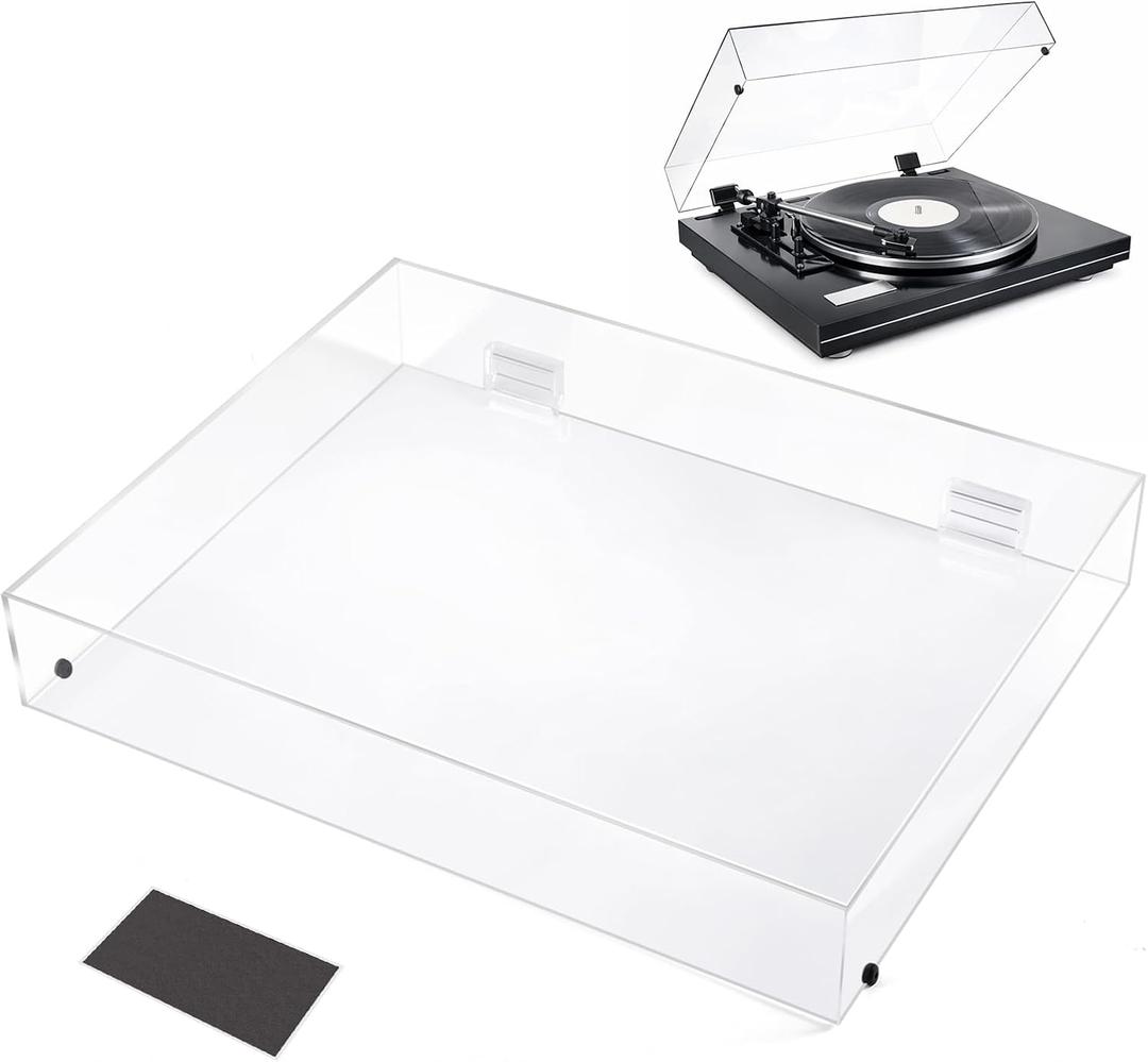 Acrylic Turntable Dust Cover Clear Stereo Turntable Dust Cover Protector with 4 Shock Absorbing Rubber Particles and a Shock Absorbing Pad, Compatible for AT-LP120XUSB
