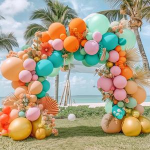 Pinbra Pastel Balloons Garland Kit Coral Pink Teal Blue Balloons Double Stuffed Light Green Orange Gold Metallic Latex Arch for Tropical Hawaii Luau Birthday Baby Shower Wedding Party Decorations (Pink Coral Gold)