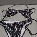 Women's Polka Dot Triangle Cheeky Bikini Sets, 2 Piece Swimsuit, Halter Bathing Suits, Mid Rise Swimwear (Black, XS)