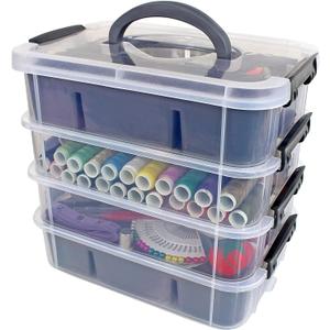 Bins & Things Stackable Storage Container with 2 Trays - Gray Craft Storage/Craft Organizers and Bead Organizer Box/Art Supply (Grey)