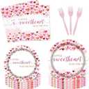 96Pcs Valentine's Day Baby Shower Party Supplies A Little Sweetheart is on The Way Party Plates and Napkins Disposable Watercolor Love Heart Tableware Set for Kids Baby Shower Decorations Serves 24