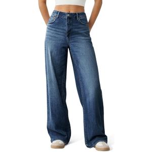 Women's Wide Leg Jeans High Waisted Baggy Straight Leg Loose Stretchy Casual Denim Pants L