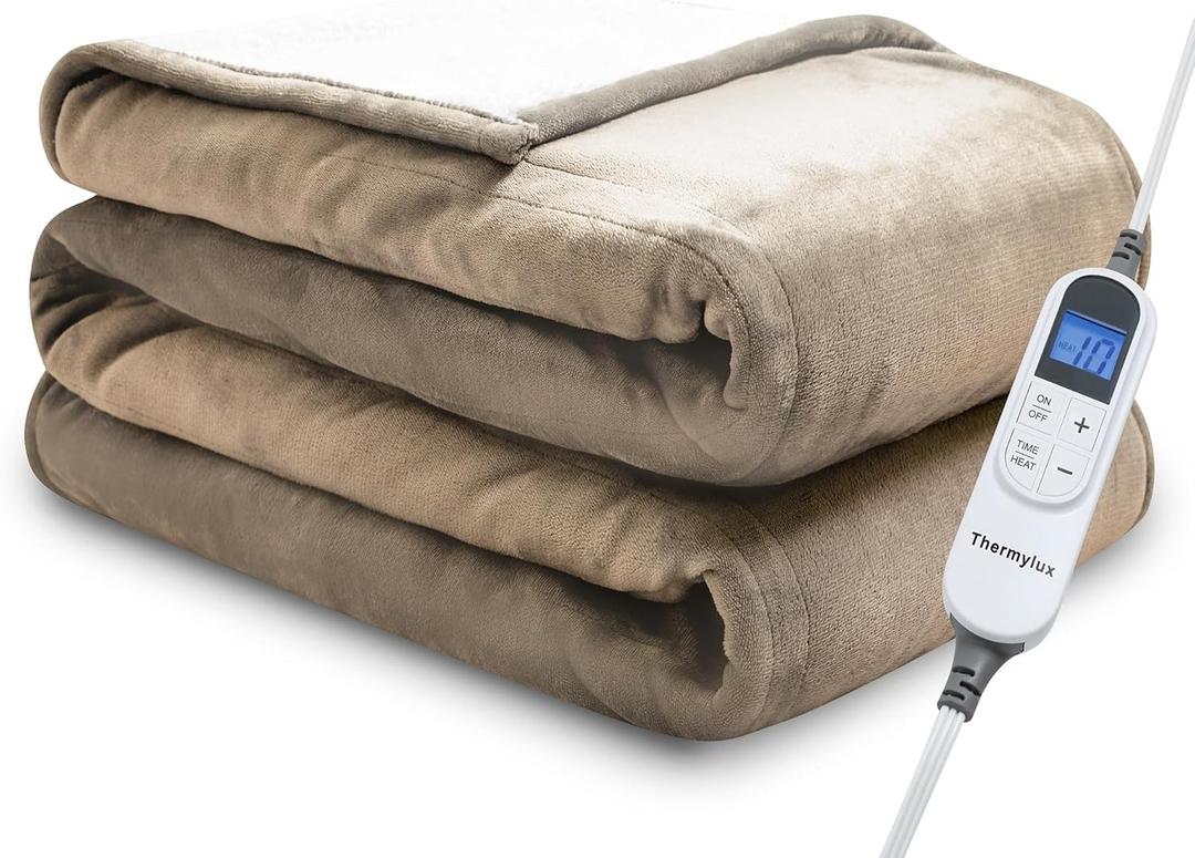 Electric Blanket Twin 62"x84" Heated Electric Blankets 10 Heating Levels 12 Time Settings 8 Hours Auto Off Fast Heating and Overheat Protection ETL Certified Machine Washable,Light Brown