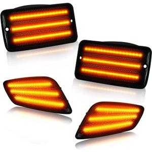 Bestview Front Turn Signal Light & LED Side Marker Light Compatible with 1997-2006 Jeep Wrangler TJ, Amber LED Fender Side Marker Lamp Bumper Turn Signal Light Kit, Smoked Lens 4 Pieces
