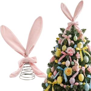 Large Easter Tree Topper Furry Easter Bunny Ears Tree Top with Metal Spiral Base Creative Rabbit Tree Decor Easter Decoration