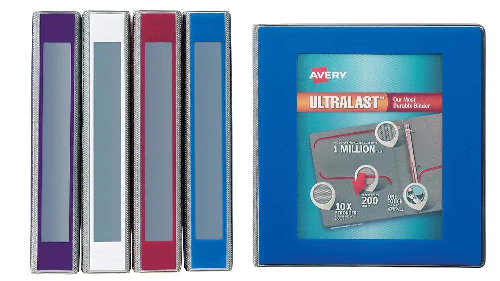 Avery Ultralast 3 Ring Binder, 1.5 Inch Slant Rings, Color Will Vary, 1 Binder (79738), Blue