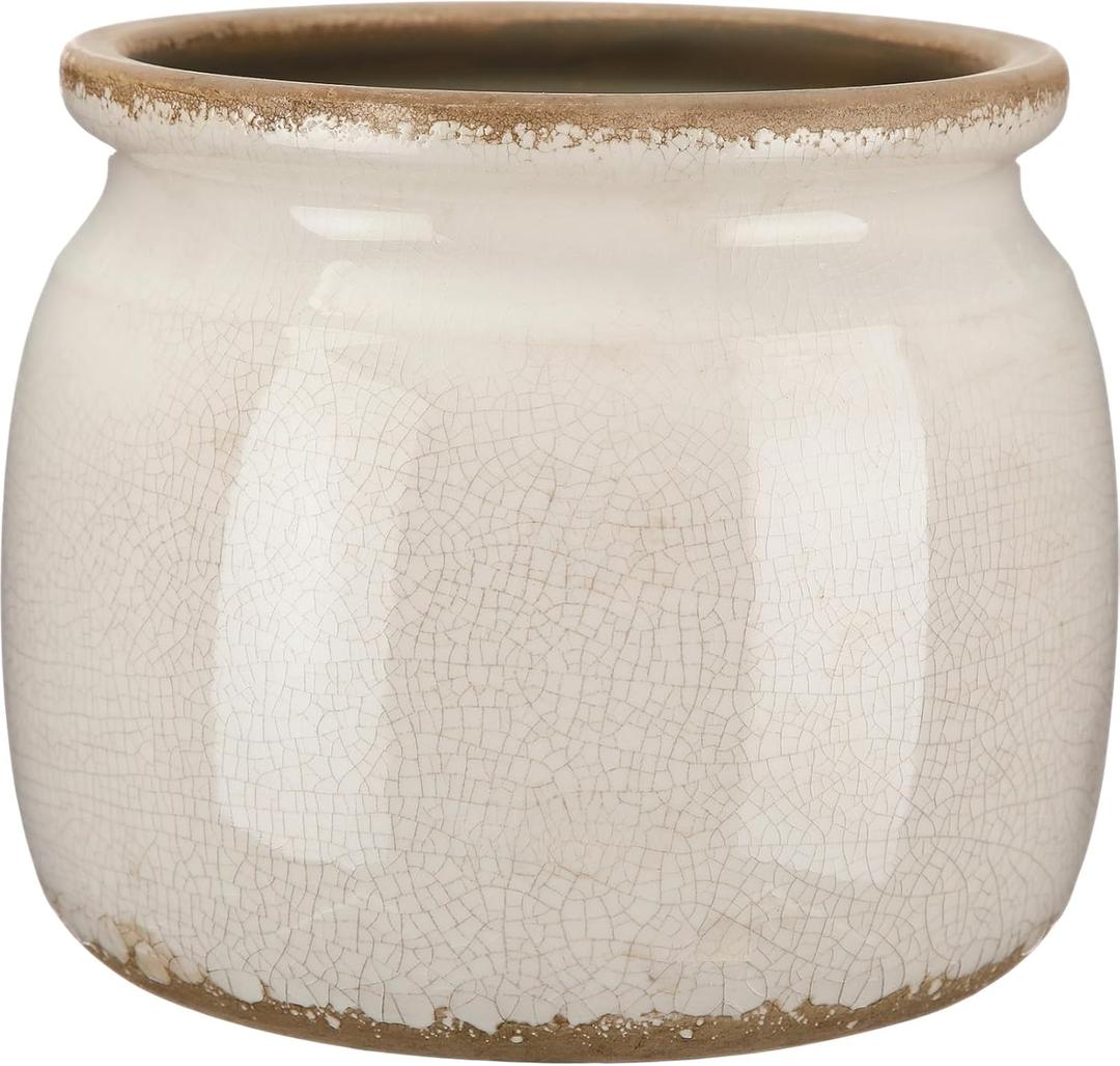 Vintage Planter Large Ceramic Plants Pot Pure Beige Vintage Crack Cottage Scroll Vase Flower Vase Pot Indoor Plants Home Decor Farmhouse Antique Decorative Gifts, 5.9 x 5.1 inches 
